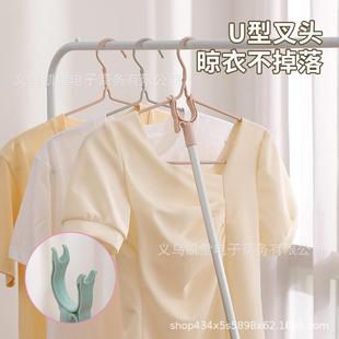 直销义乌伸缩晾衣杆撑衣杆加厚塑料衣叉子家用阳台晾晒衣杆子 新款
