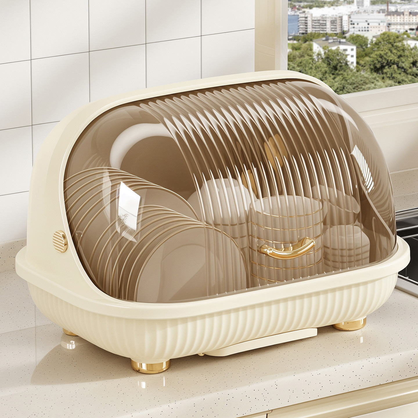 碗碟收纳架防尘沥水自带筷子桶