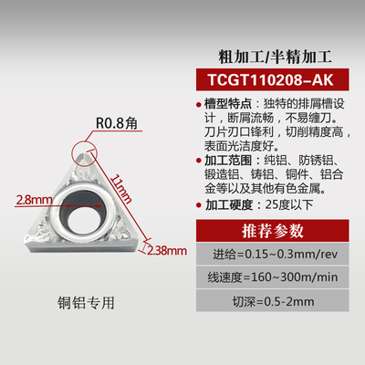 TCGT110202/TCGT110204/110208-AK H01R铝用镗孔刀粒数控内孔刀片