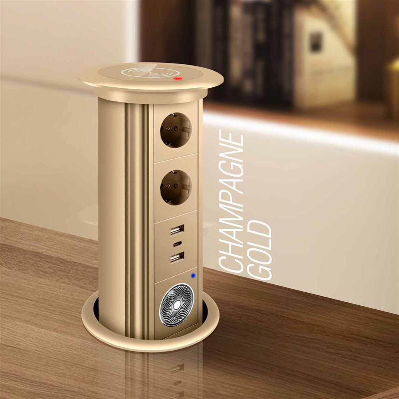 桌面升降插座英式智能电动台面无线充电美规欧式厨房办桌升降插座