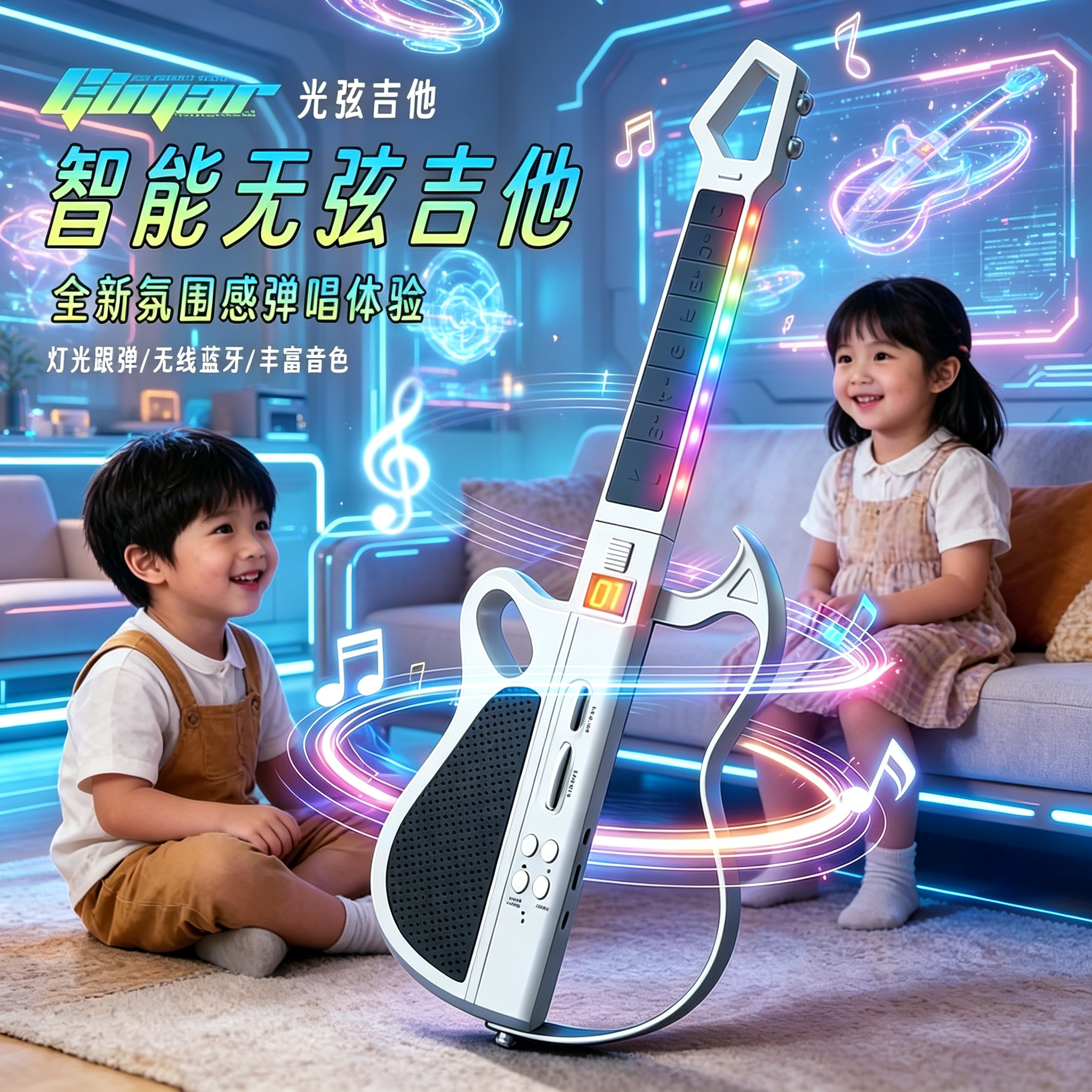 法国儿童无弦吉他智能蓝牙可折叠新手入门自弹自唱益智乐器玩具