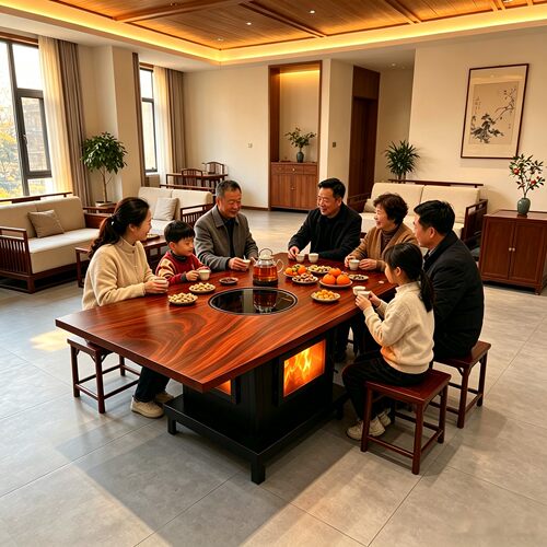 沃贝斯四面观火实木茶几壁炉