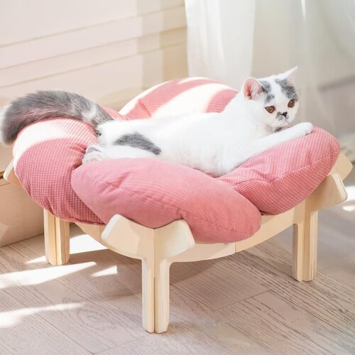 木制花瓣猫窝冬季室内猫床四季通用猫窝保暖宠物窝实木宠物沙发床