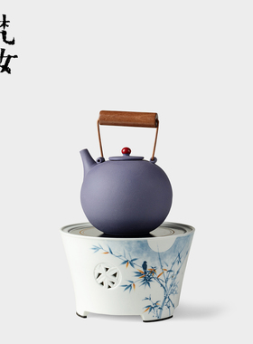 梵汝手绘竹林电陶炉哑光紫风骨煮茶壶加热炉高端家用茶具热茶套装