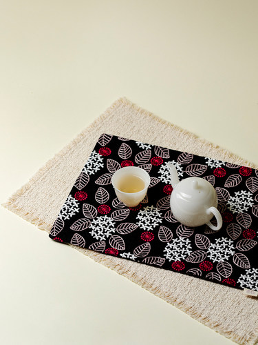 梵汝古风手工刺绣棉麻印花茶席流苏干泡席高颜值现代家居桌布茶垫