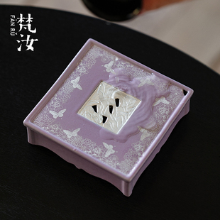 日式 梵汝 原创手工错金银彩蓄水壶承高端手绘蝶恋花干泡盘小茶台
