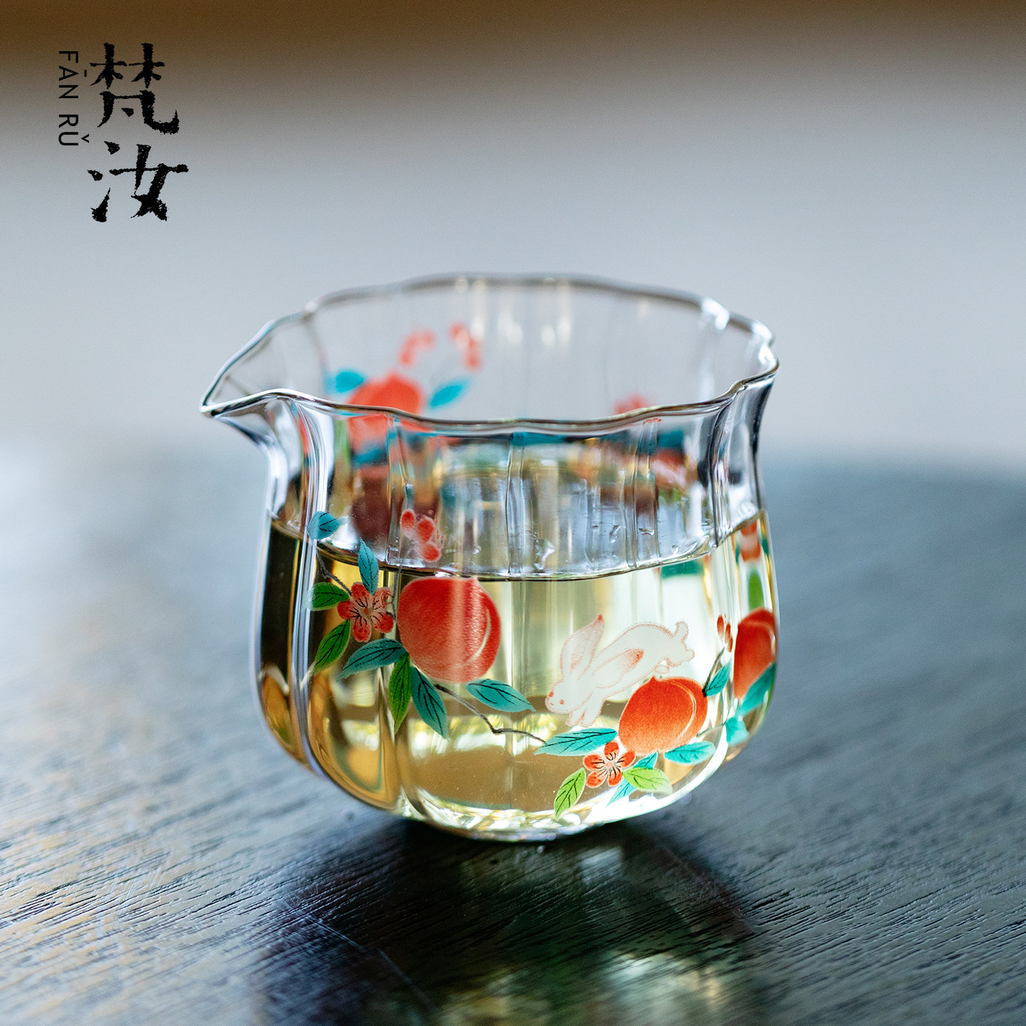 梵汝粉彩玻璃玉兔桃夭花语公道杯新中式高颜值透明不烫手茶海茶器图片