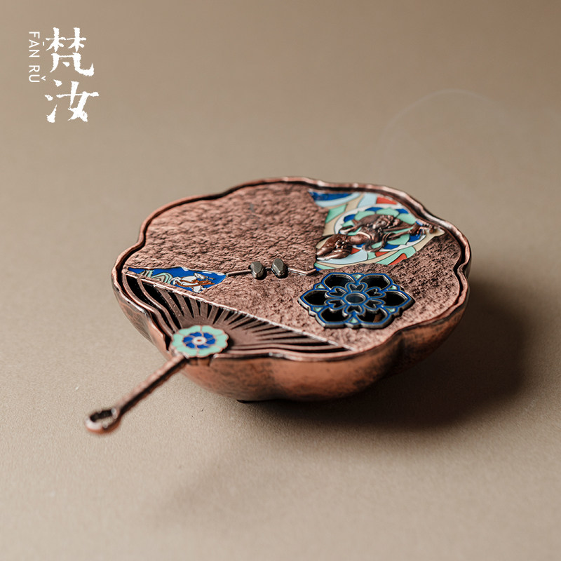梵汝 珐琅彩团扇香熏炉家用禅意沉香檀香盘香炉功夫茶道香道摆件,餐饮具,茶道/香炉,淘宝优惠券,粉丝福利购,淘宝优惠卷