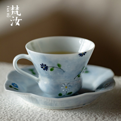 梵汝 纯手绘小雏菊陶瓷咖啡杯套装高端家用功夫茶具茶具品茗杯子