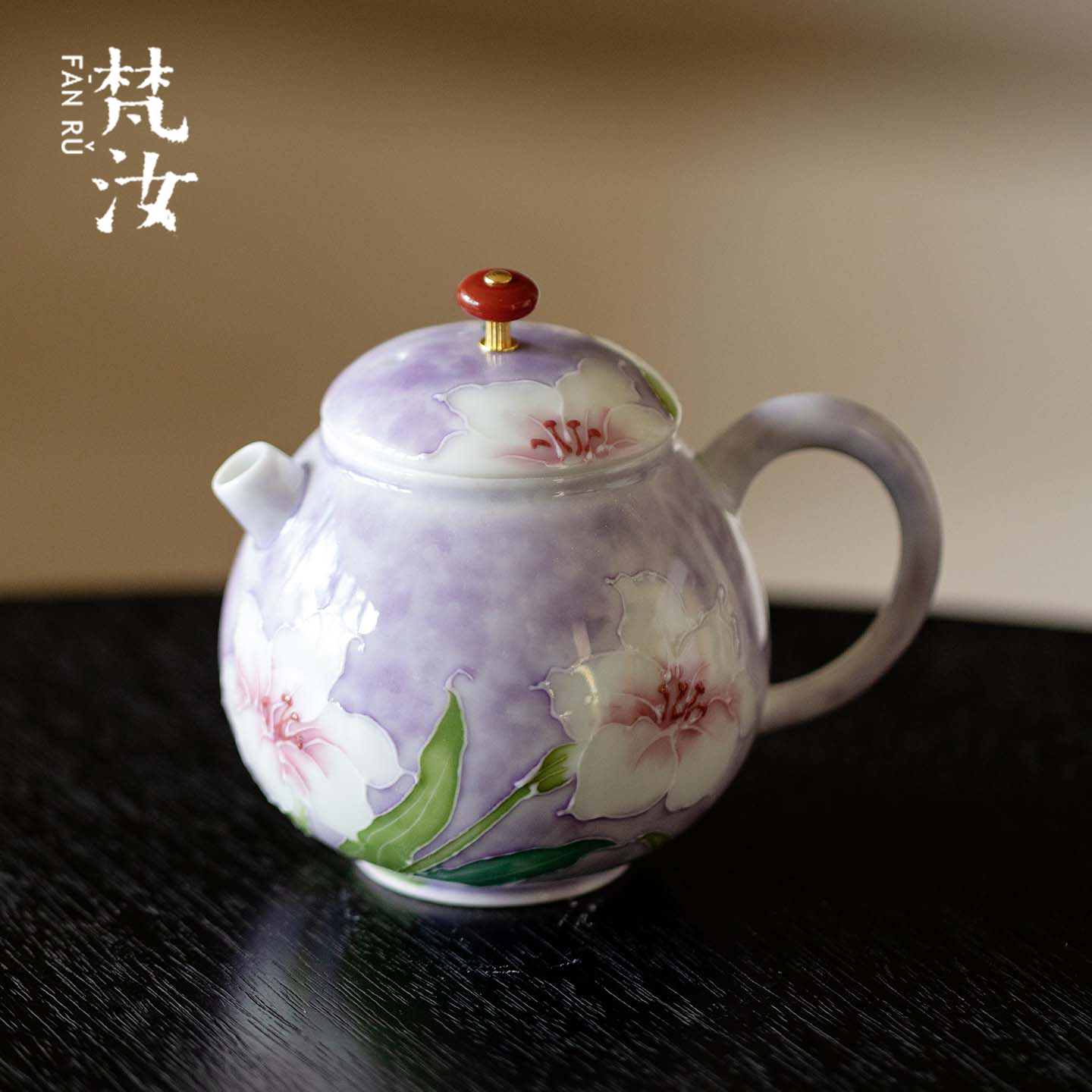 梵汝有田烧手绘百合花茶壶高档原创玉纽女士泡茶壶茶具单壶泡茶器