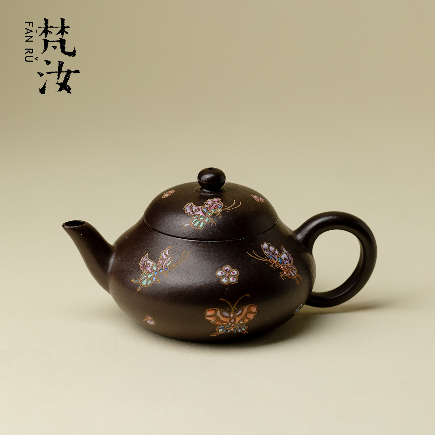 梵汝捂灰烧手绘蝴蝶紫砂壶泡茶壶