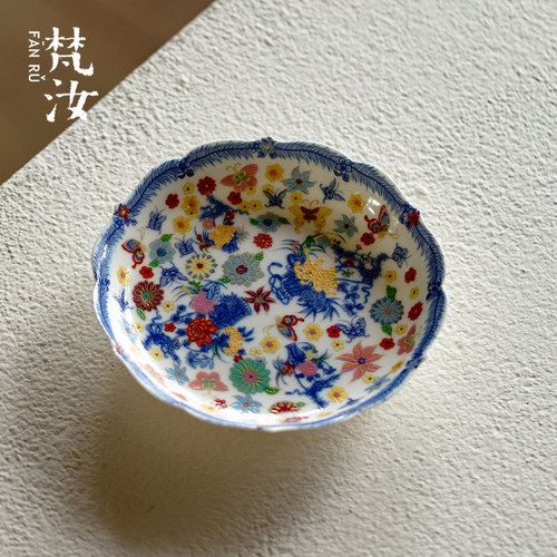 梵汝绘梦繁花粉彩壶承茶点心盘