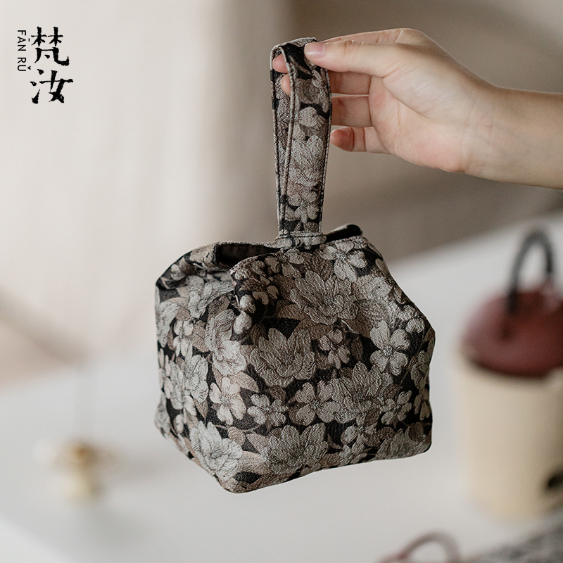 梵汝新中式禅意茶具收纳包织锦缎一壶两杯高级感茶事包盖碗防护包
