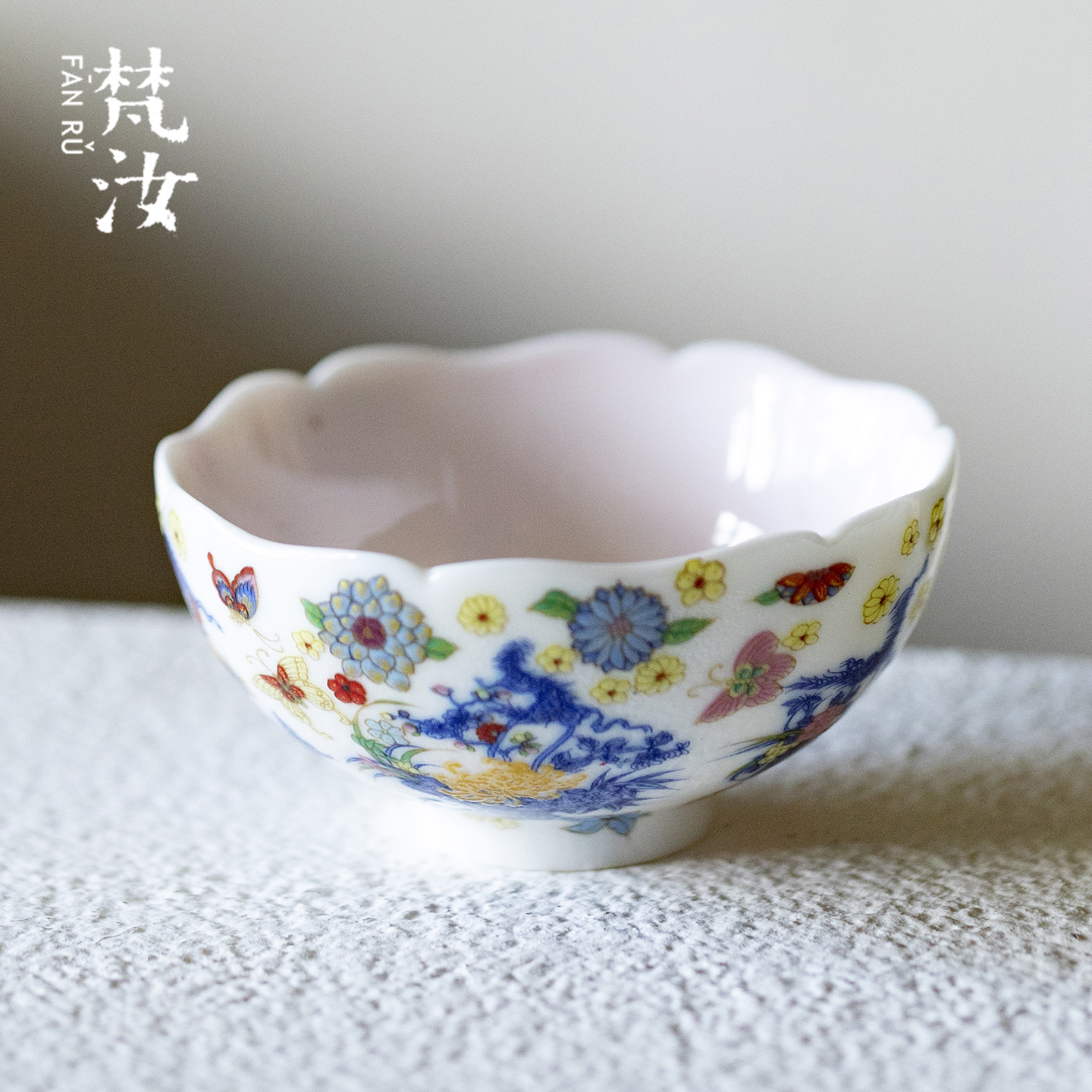 梵汝绘梦繁花花口主人杯景德镇青花斗彩陶瓷茶杯创意新中式品茗杯