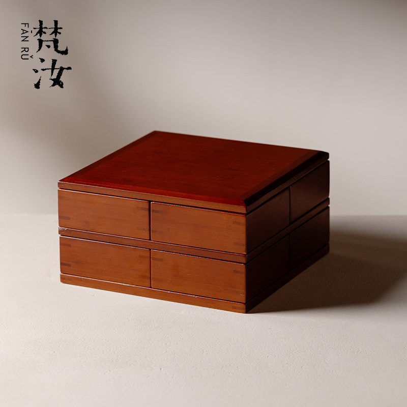 梵汝日式创意实木旋转干果收纳盒