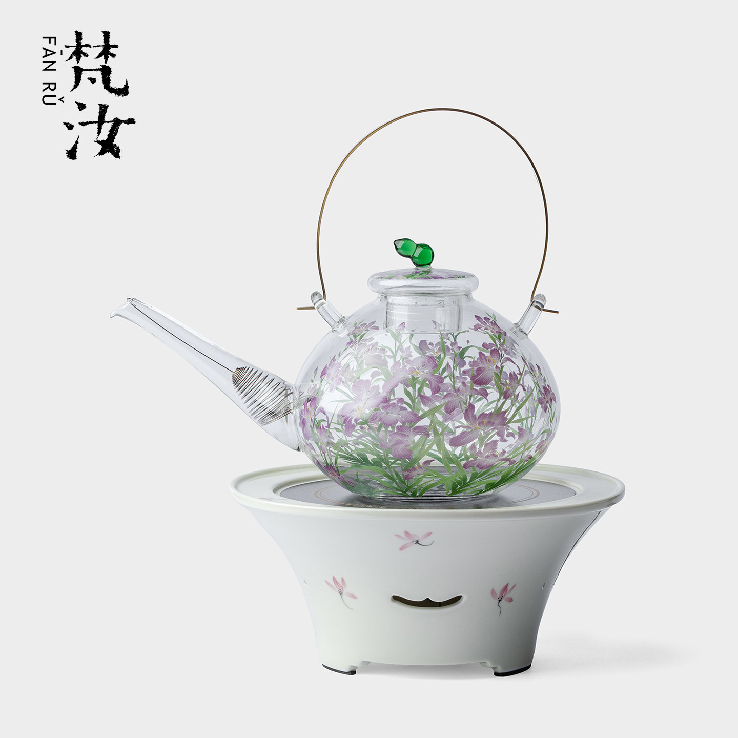 梵汝秋水兰花电陶炉烧水壶套装高档家用高硼硅玻璃透明提梁煮茶壶