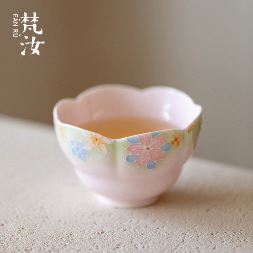 梵汝 高颜值手绘樱花陶瓷主人杯景德镇手工品茗杯单杯功夫泡茶具
