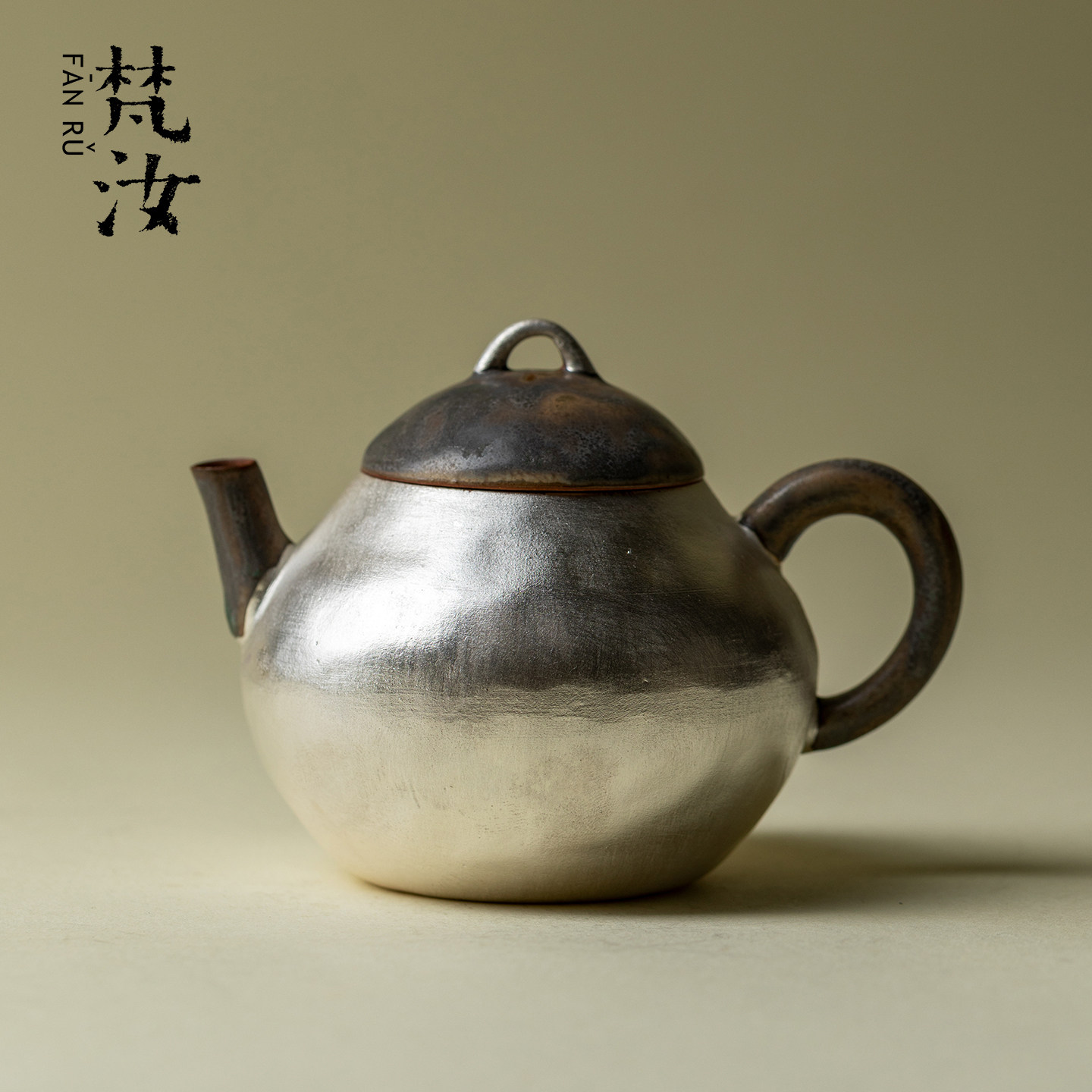 梵式粗陶鎏银茶壶带过滤单壶家用
