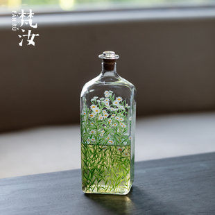 梵汝小雏菊透明四方冷泡瓶家用冷萃茶密封大容量玻璃瓶酒壶果酒瓶