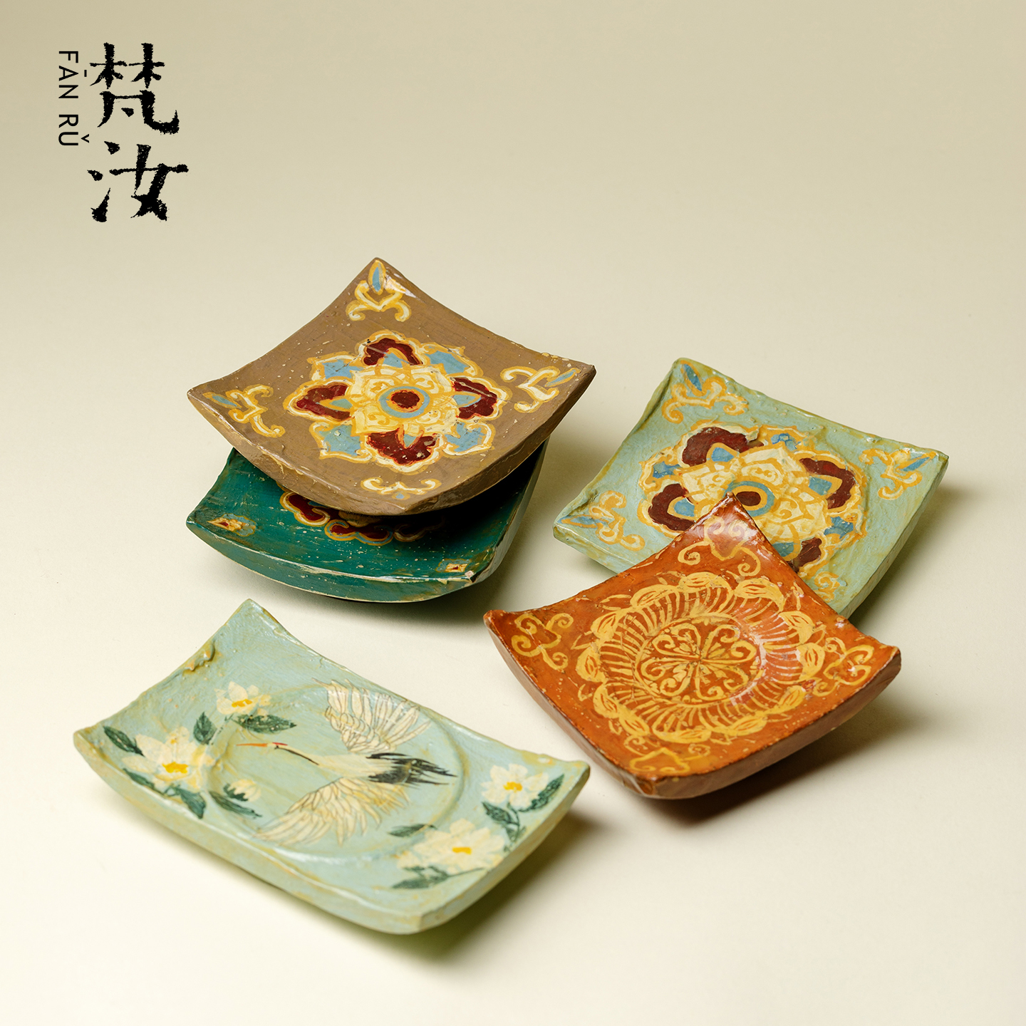 山几由 大漆莳绘杯垫中式景德镇小众陶瓷茶杯托创意手绘功夫茶具