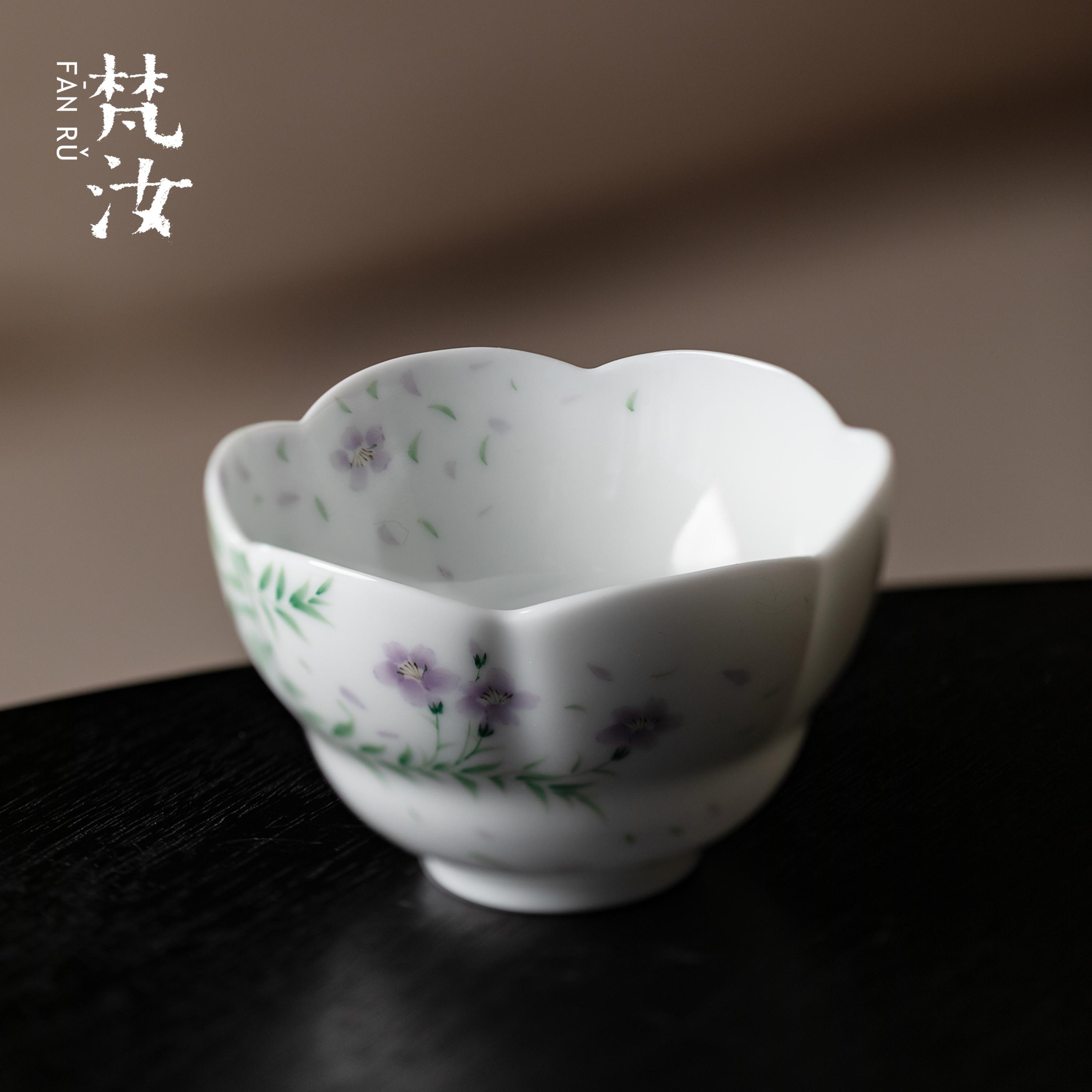 梵汝釉下粉彩手绘葫芦花口主人杯景德镇功夫茶具茶杯品茗杯女神杯