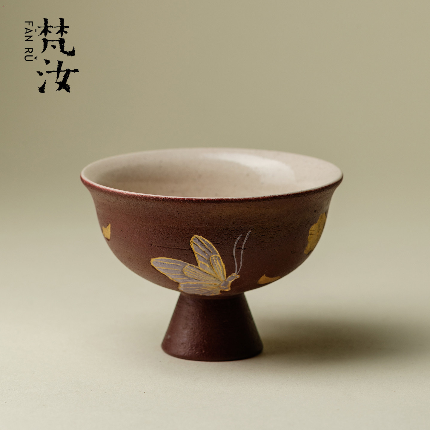 梵汝金莳绘雕刻百蝶高足主人杯高端复古陶瓷品茗杯功夫茶具喝茶杯