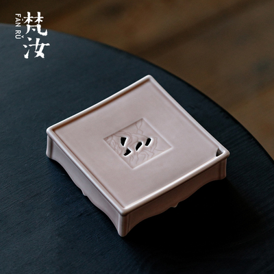 梵汝浅豆红蓄水茶盘景德镇单色釉粉烟壶承创意手工陶瓷干泡盘茶台