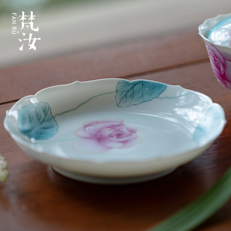 梵汝釉下彩陶瓷壶承茶点盘水果盘