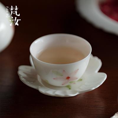 梵汝 创意粉彩手绘花瓣茶杯高端玉瓷蛋壳杯功夫茶具品茗杯主人杯