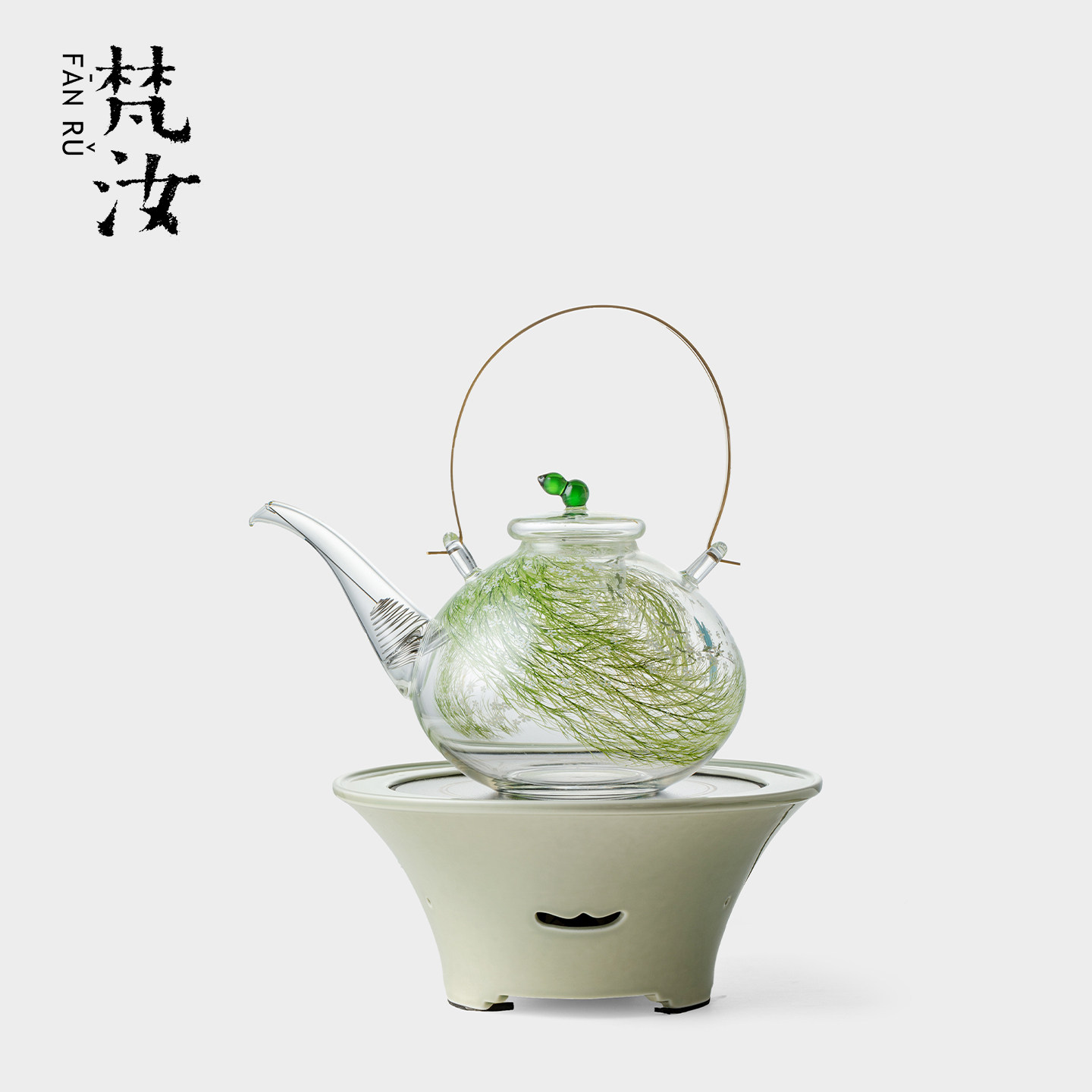 梵汝小清新芊野浅予铜提梁壶越窑青瓷高端清予电陶炉家用煮茶套装