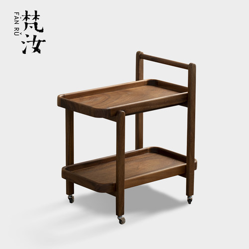 梵汝可移动桌面茶几胡桃木实木角几推车置物架家用客厅床头沙发柜