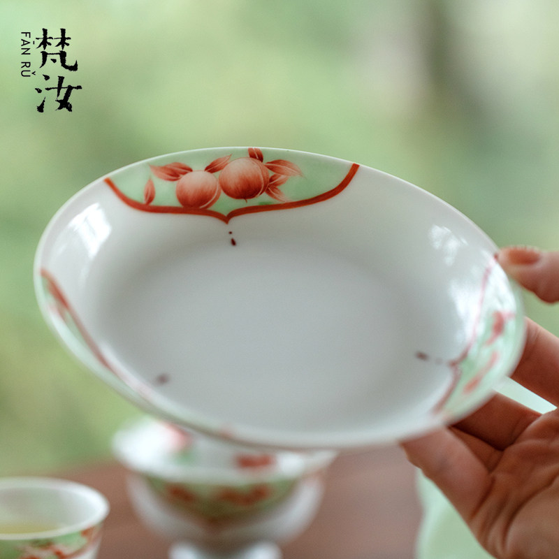 梵汝福禄寿禧粉彩手绘壶承景德镇全手工胎高端陶瓷干泡盘创意茶具