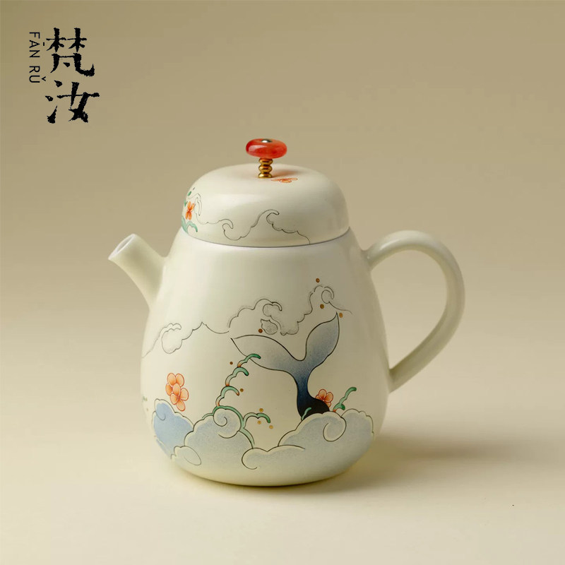 莫常景德镇粉彩手绘轻奢功夫茶壶