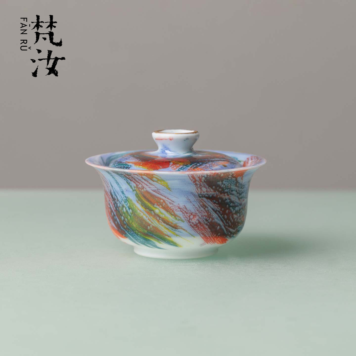 梵汝手工柴烧流金幻彩陶瓷二才盖碗功夫茶具一人饮中式精致泡茶碗