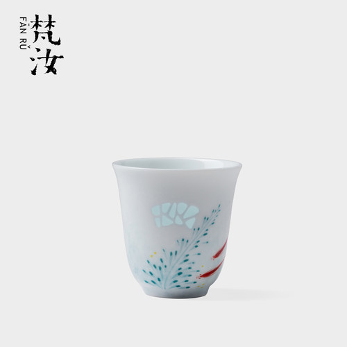梵汝玲珑瓷手绘开窗鱼戏品茗杯景德镇创意中式茶杯手工青瓷喇叭杯