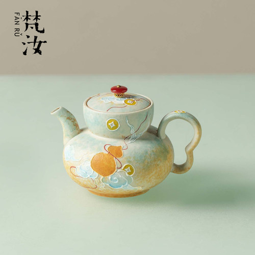 梵汝手绘福禄双全葫芦茶壶景德镇手工陶瓷玉纽手执壶茶器单壶茶具