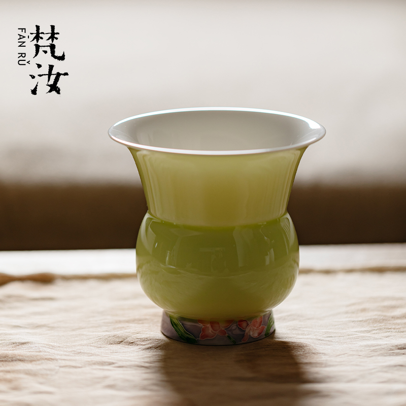 梵汝创意手绘松花黄建水水盂茶洗