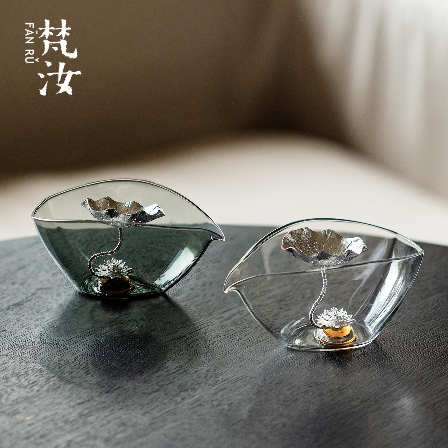 梵汝高端999纯银荷叶荷花玻璃公道杯高端分茶器功夫茶具禅意茶海