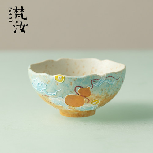 梵汝 手绘福禄双全花瓣主人杯高颜值手工粉彩茶杯品茗杯复古茶具
