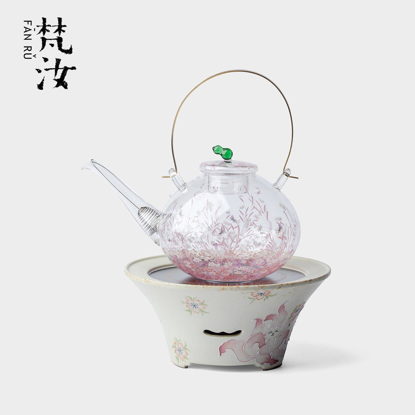 梵汝火石红陶瓷电陶炉煮茶壶套装手绘九尾狐家用高硼硅玻璃烧水壶