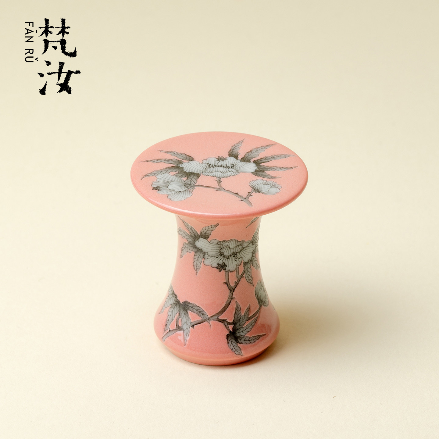 雅同集 粉地手绘秋葵盖置景德镇全手工墨彩紫砂壶茶盖托茶道配件