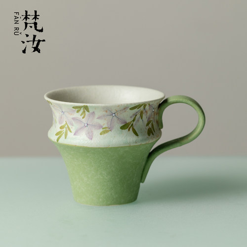 梵汝手绘陶瓷小清新水杯马克杯
