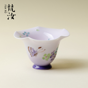 紫霭迷蝶个人专用女士主人杯高端渐变陶瓷茶具品茗杯喝茶杯 梵汝