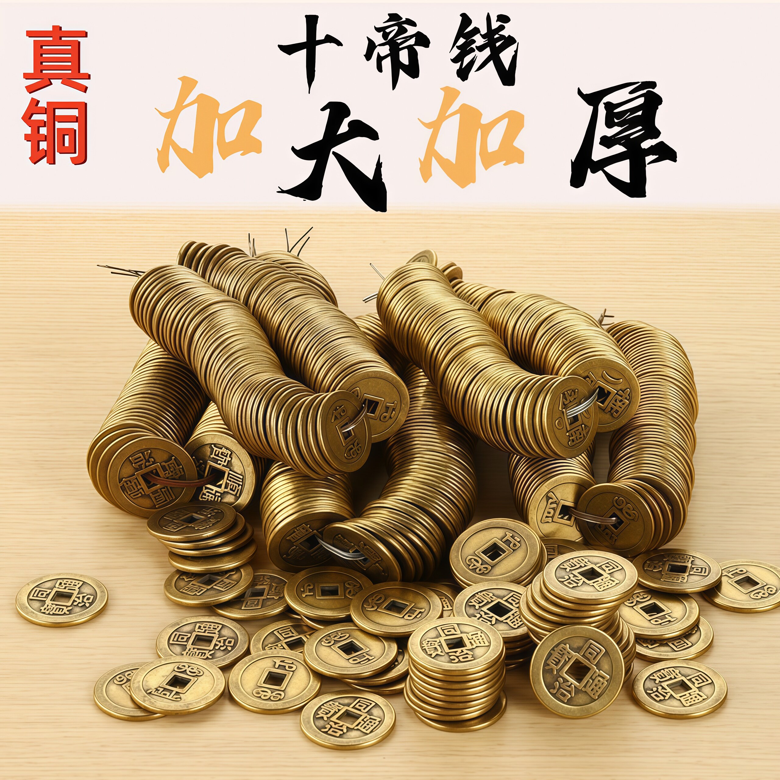 黄铜加厚铜钱散钱五帝钱十帝钱单枚钱币压门槛六帝钱铜钱装饰摆件