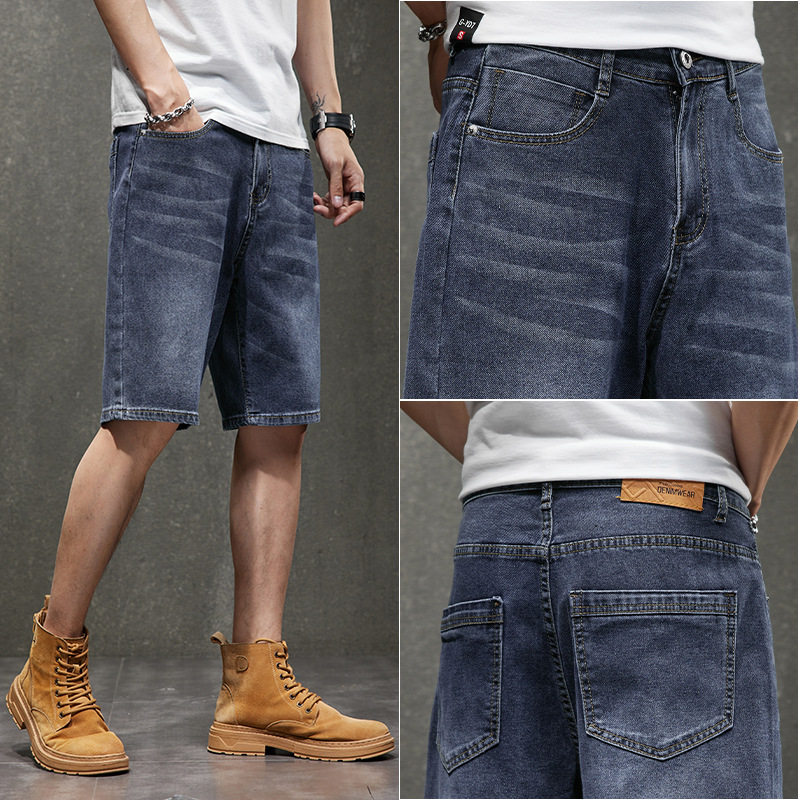 2026春夏季潮牌牛仔短裤男宽松百搭大码五分牛仔裤男怀旧蓝裤子