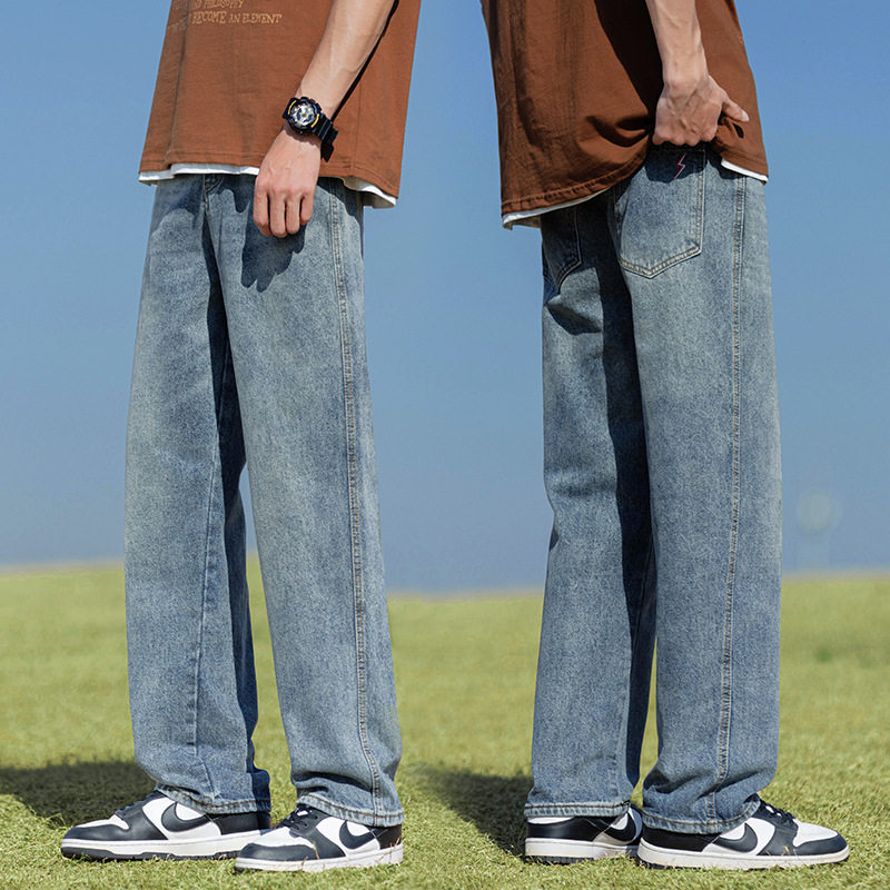 26年款男款牛仔裤宽松直筒春夏季简约休闲松紧腰长裤潮牌水洗长裤