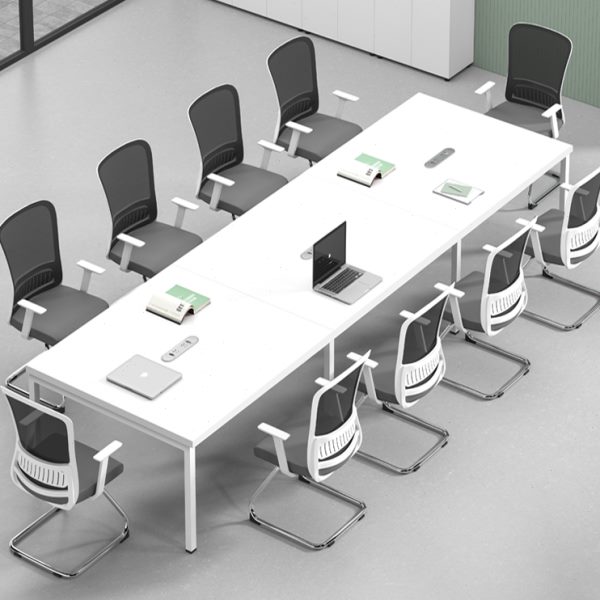 会议桌简约现代8人6白色长条桌洽谈会客桌开会讨论会议室桌椅组合