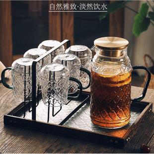 凉水壶 轻奢复古冷水壶家用凉白开水壶透明耐高温玻璃壶水杯套装