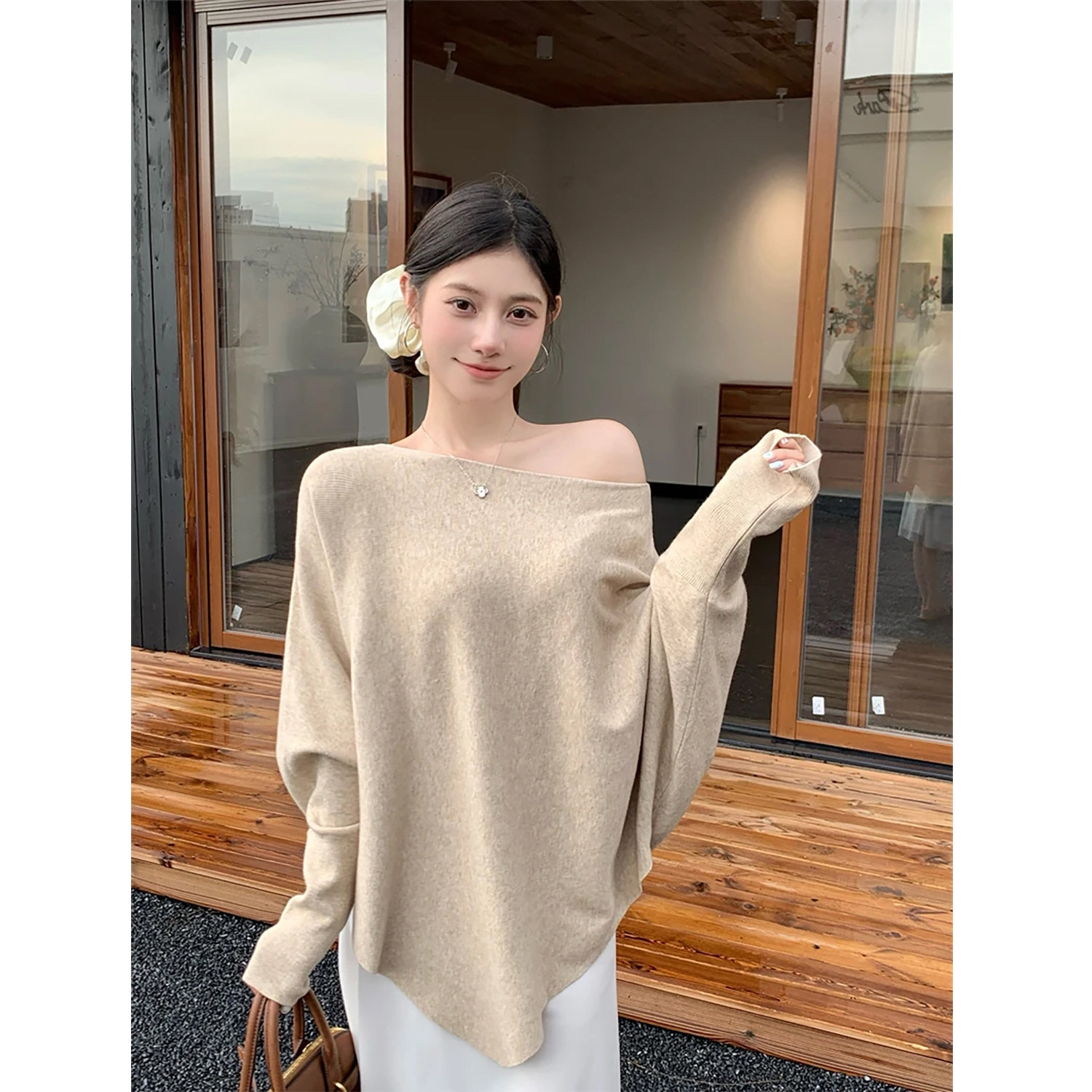 新款胖MM大码新款时尚宽松蝙蝠袖毛针织女秋冬软糯慵懒感百搭上衣