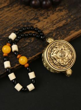 黄铜聚宝盆转转工艺品摆件家具客厅桌面办公室玄关装饰中式手把件